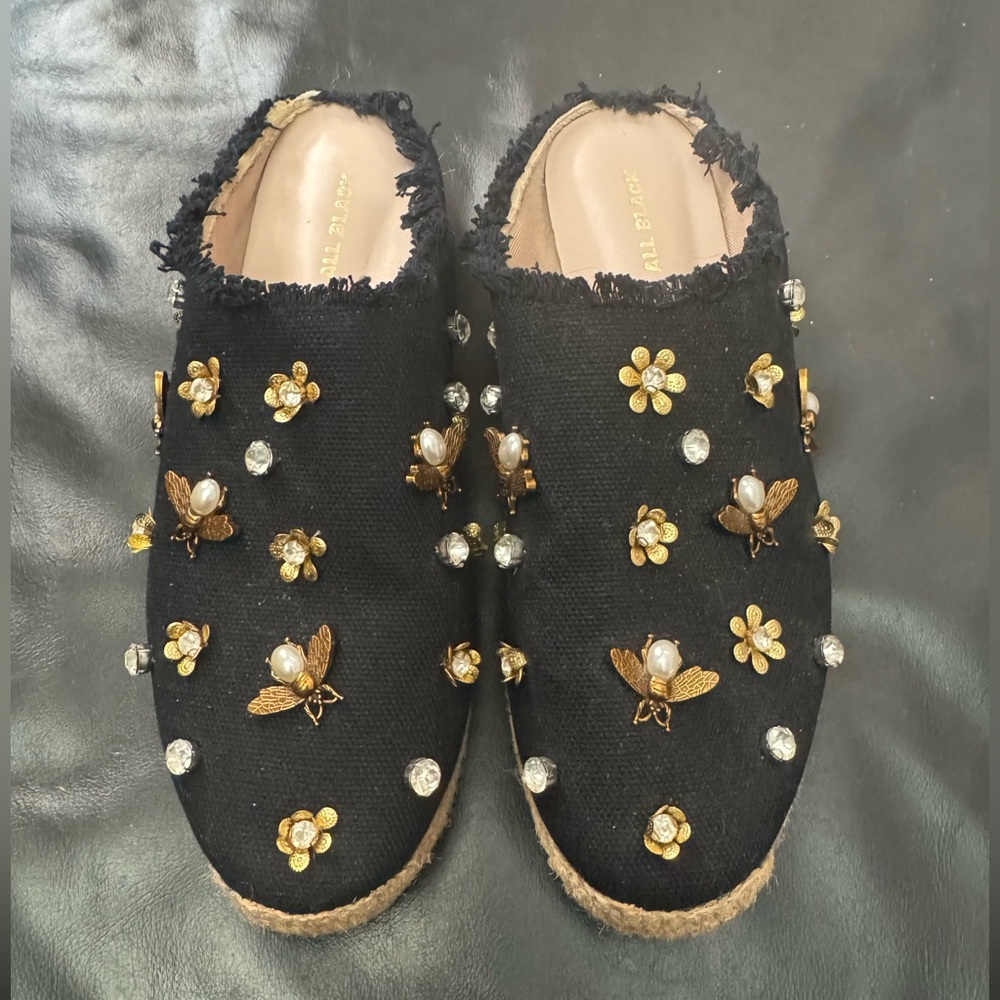 Embellished Black Slip-On Shoes with Gold Accents By All Black